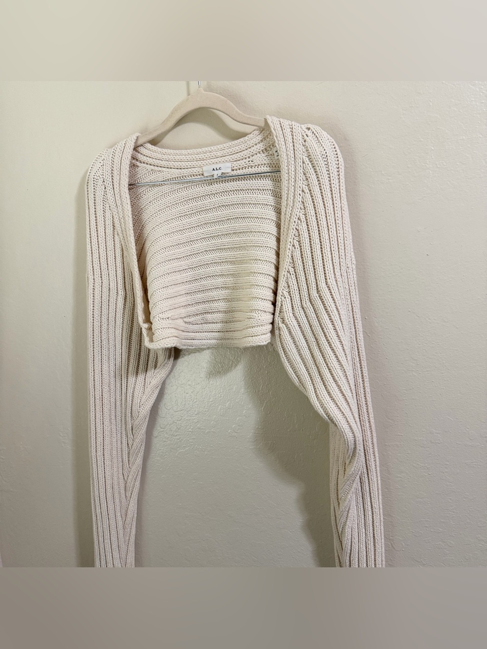 A.L.C. Ivory Ribbed Knit Cropped Bolero Shrug Sweater Size Small Excellent - Picture 6 of 10